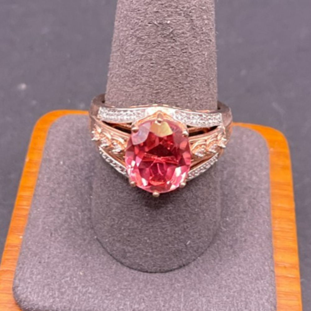 Vintage 925 Sterling Silver Rose Gold Pink Sapphire CZ Cocktail Ring Size 10.25